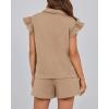 imageBTFBM Womens 2 Piece Outfits Spring Sweatsuit Zipper V Neck Casual Ruffle Cap Sleeve Tops Drawstring Shorts Lounge SetsLight Khaki