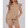 imageBTFBM Womens 2 Piece Outfits Spring Sweatsuit Zipper V Neck Casual Ruffle Cap Sleeve Tops Drawstring Shorts Lounge SetsLight Khaki