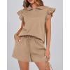 imageBTFBM Womens 2 Piece Outfits Spring Sweatsuit Zipper V Neck Casual Ruffle Cap Sleeve Tops Drawstring Shorts Lounge SetsLight Khaki