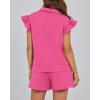 imageBTFBM Womens 2 Piece Outfits Spring Sweatsuit Zipper V Neck Casual Ruffle Cap Sleeve Tops Drawstring Shorts Lounge SetsRose Red
