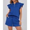 imageBTFBM Womens 2 Piece Outfits Spring Sweatsuit Zipper V Neck Casual Ruffle Cap Sleeve Tops Drawstring Shorts Lounge SetsRoyal Blue