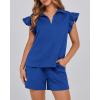 imageBTFBM Womens 2 Piece Outfits Spring Sweatsuit Zipper V Neck Casual Ruffle Cap Sleeve Tops Drawstring Shorts Lounge SetsRoyal Blue