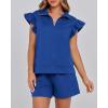 imageBTFBM Womens 2 Piece Outfits Spring Sweatsuit Zipper V Neck Casual Ruffle Cap Sleeve Tops Drawstring Shorts Lounge SetsRoyal Blue