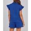 imageBTFBM Womens 2 Piece Outfits Spring Sweatsuit Zipper V Neck Casual Ruffle Cap Sleeve Tops Drawstring Shorts Lounge SetsRoyal Blue