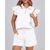 imageBTFBM Womens 2 Piece Outfits Spring Sweatsuit Zipper V Neck Casual Ruffle Cap Sleeve Tops Drawstring Shorts Lounge SetsWhite