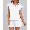 imageBTFBM Womens 2 Piece Outfits Spring Sweatsuit Zipper V Neck Casual Ruffle Cap Sleeve Tops Drawstring Shorts Lounge SetsWhite