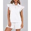 imageBTFBM Womens 2 Piece Outfits Spring Sweatsuit Zipper V Neck Casual Ruffle Cap Sleeve Tops Drawstring Shorts Lounge SetsWhite