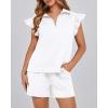 imageBTFBM Womens 2 Piece Outfits Spring Sweatsuit Zipper V Neck Casual Ruffle Cap Sleeve Tops Drawstring Shorts Lounge SetsWhite