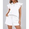 imageBTFBM Womens 2 Piece Outfits Spring Sweatsuit Zipper V Neck Casual Ruffle Cap Sleeve Tops Drawstring Shorts Lounge SetsWhite