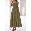 imageBTFBM Womens 2026 Spring Boho Spaghetti Strap Dress Casual Sleeveless Smocked A Line Beach Sundress Long Maxi DressesArmy Green