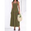 imageBTFBM Womens 2026 Spring Boho Spaghetti Strap Dress Casual Sleeveless Smocked A Line Beach Sundress Long Maxi DressesArmy Green