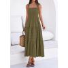 imageBTFBM Womens 2026 Spring Boho Spaghetti Strap Dress Casual Sleeveless Smocked A Line Beach Sundress Long Maxi DressesArmy Green
