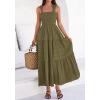 imageBTFBM Womens 2026 Spring Boho Spaghetti Strap Dress Casual Sleeveless Smocked A Line Beach Sundress Long Maxi DressesArmy Green