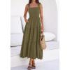 imageBTFBM Womens 2026 Spring Boho Spaghetti Strap Dress Casual Sleeveless Smocked A Line Beach Sundress Long Maxi DressesArmy Green