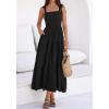 imageBTFBM Womens 2026 Spring Boho Spaghetti Strap Dress Casual Sleeveless Smocked A Line Beach Sundress Long Maxi DressesBlack