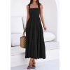 imageBTFBM Womens 2026 Spring Boho Spaghetti Strap Dress Casual Sleeveless Smocked A Line Beach Sundress Long Maxi DressesBlack