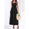 imageBTFBM Womens 2026 Spring Boho Spaghetti Strap Dress Casual Sleeveless Smocked A Line Beach Sundress Long Maxi DressesBlack