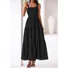 imageBTFBM Womens 2026 Spring Boho Spaghetti Strap Dress Casual Sleeveless Smocked A Line Beach Sundress Long Maxi DressesBlack