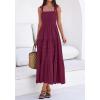 imageBTFBM Womens 2026 Spring Boho Spaghetti Strap Dress Casual Sleeveless Smocked A Line Beach Sundress Long Maxi DressesBurgundy
