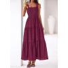 imageBTFBM Womens 2026 Spring Boho Spaghetti Strap Dress Casual Sleeveless Smocked A Line Beach Sundress Long Maxi DressesBurgundy