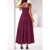 imageBTFBM Womens 2026 Spring Boho Spaghetti Strap Dress Casual Sleeveless Smocked A Line Beach Sundress Long Maxi DressesBurgundy