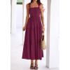 imageBTFBM Womens 2026 Spring Boho Spaghetti Strap Dress Casual Sleeveless Smocked A Line Beach Sundress Long Maxi DressesBurgundy