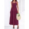 imageBTFBM Womens 2026 Spring Boho Spaghetti Strap Dress Casual Sleeveless Smocked A Line Beach Sundress Long Maxi DressesBurgundy