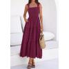 imageBTFBM Womens 2026 Spring Boho Spaghetti Strap Dress Casual Sleeveless Smocked A Line Beach Sundress Long Maxi DressesBurgundy