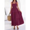 imageBTFBM Womens 2026 Spring Boho Spaghetti Strap Dress Casual Sleeveless Smocked A Line Beach Sundress Long Maxi DressesBurgundy