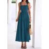 imageBTFBM Womens 2026 Spring Boho Spaghetti Strap Dress Casual Sleeveless Smocked A Line Beach Sundress Long Maxi DressesLake Blue
