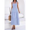 imageBTFBM Womens 2026 Spring Boho Spaghetti Strap Dress Casual Sleeveless Smocked A Line Beach Sundress Long Maxi DressesLight Blue