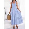 imageBTFBM Womens 2026 Spring Boho Spaghetti Strap Dress Casual Sleeveless Smocked A Line Beach Sundress Long Maxi DressesLight Blue