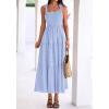 imageBTFBM Womens 2026 Spring Boho Spaghetti Strap Dress Casual Sleeveless Smocked A Line Beach Sundress Long Maxi DressesLight Blue