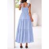 imageBTFBM Womens 2026 Spring Boho Spaghetti Strap Dress Casual Sleeveless Smocked A Line Beach Sundress Long Maxi DressesLight Blue