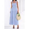imageBTFBM Womens 2026 Spring Boho Spaghetti Strap Dress Casual Sleeveless Smocked A Line Beach Sundress Long Maxi DressesLight Blue