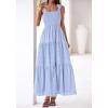 imageBTFBM Womens 2026 Spring Boho Spaghetti Strap Dress Casual Sleeveless Smocked A Line Beach Sundress Long Maxi DressesLight Blue