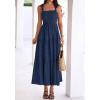 imageBTFBM Womens 2026 Spring Boho Spaghetti Strap Dress Casual Sleeveless Smocked A Line Beach Sundress Long Maxi DressesNavy Blue