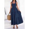 imageBTFBM Womens 2026 Spring Boho Spaghetti Strap Dress Casual Sleeveless Smocked A Line Beach Sundress Long Maxi DressesNavy Blue
