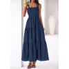 imageBTFBM Womens 2026 Spring Boho Spaghetti Strap Dress Casual Sleeveless Smocked A Line Beach Sundress Long Maxi DressesNavy Blue