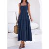 imageBTFBM Womens 2026 Spring Boho Spaghetti Strap Dress Casual Sleeveless Smocked A Line Beach Sundress Long Maxi DressesNavy Blue