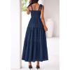 imageBTFBM Womens 2026 Spring Boho Spaghetti Strap Dress Casual Sleeveless Smocked A Line Beach Sundress Long Maxi DressesNavy Blue