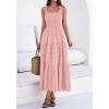 imageBTFBM Womens 2026 Spring Boho Spaghetti Strap Dress Casual Sleeveless Smocked A Line Beach Sundress Long Maxi DressesPink