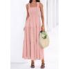imageBTFBM Womens 2026 Spring Boho Spaghetti Strap Dress Casual Sleeveless Smocked A Line Beach Sundress Long Maxi DressesPink