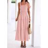 imageBTFBM Womens 2026 Spring Boho Spaghetti Strap Dress Casual Sleeveless Smocked A Line Beach Sundress Long Maxi DressesPink