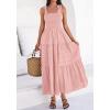 imageBTFBM Womens 2026 Spring Boho Spaghetti Strap Dress Casual Sleeveless Smocked A Line Beach Sundress Long Maxi DressesPink