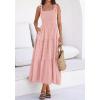 imageBTFBM Womens 2026 Spring Boho Spaghetti Strap Dress Casual Sleeveless Smocked A Line Beach Sundress Long Maxi DressesPink