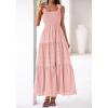 imageBTFBM Womens 2026 Spring Boho Spaghetti Strap Dress Casual Sleeveless Smocked A Line Beach Sundress Long Maxi DressesPink