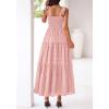 imageBTFBM Womens 2026 Spring Boho Spaghetti Strap Dress Casual Sleeveless Smocked A Line Beach Sundress Long Maxi DressesPink