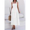 imageBTFBM Womens 2026 Spring Boho Spaghetti Strap Dress Casual Sleeveless Smocked A Line Beach Sundress Long Maxi DressesWhite