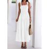 imageBTFBM Womens 2026 Spring Boho Spaghetti Strap Dress Casual Sleeveless Smocked A Line Beach Sundress Long Maxi DressesWhite